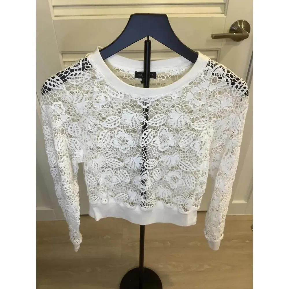 rag & bone White Aleah Crochet Lace Pullover Long Sleeve Crew Neck Top Floral XS